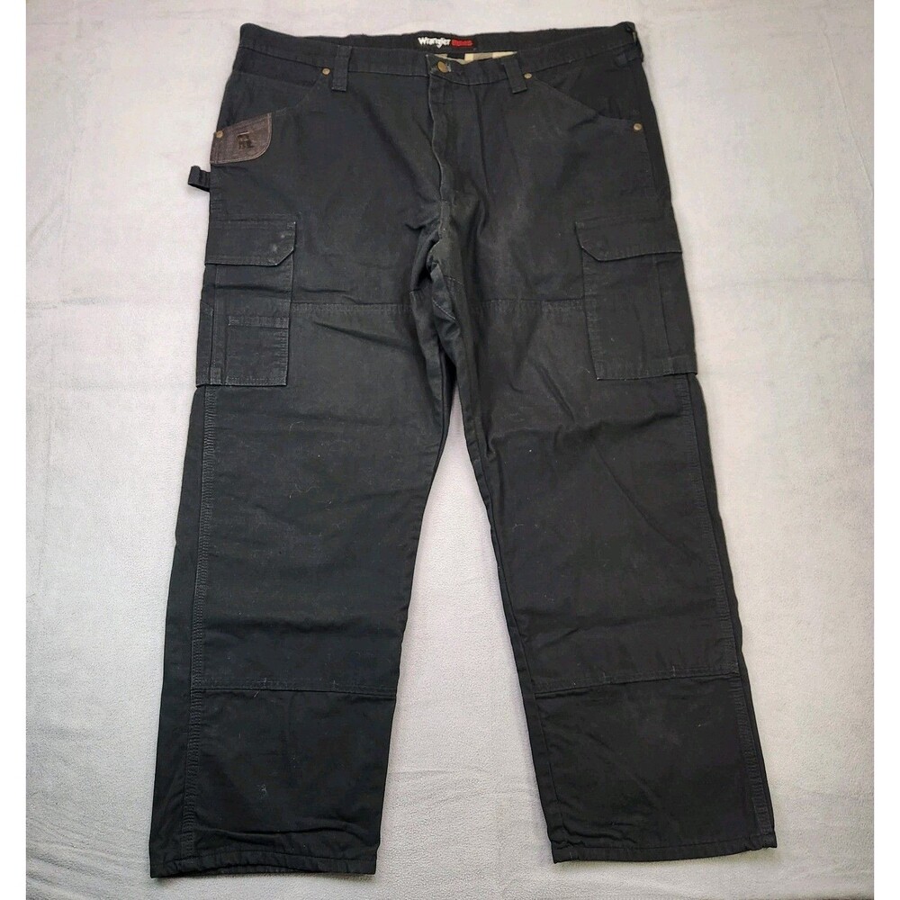 Wrangler Riggs Workwear Flannel Lined Pants Men's 44x30 Black Ripstop Cargo